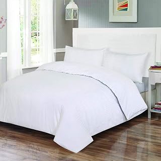 ARLINENS Soft Hotel Quality Satin Stripe T300 100% Egyptian Cotton Duvet Quilt Cover with Pillowcases Bedding Set (White, Pair Of pillowCase)