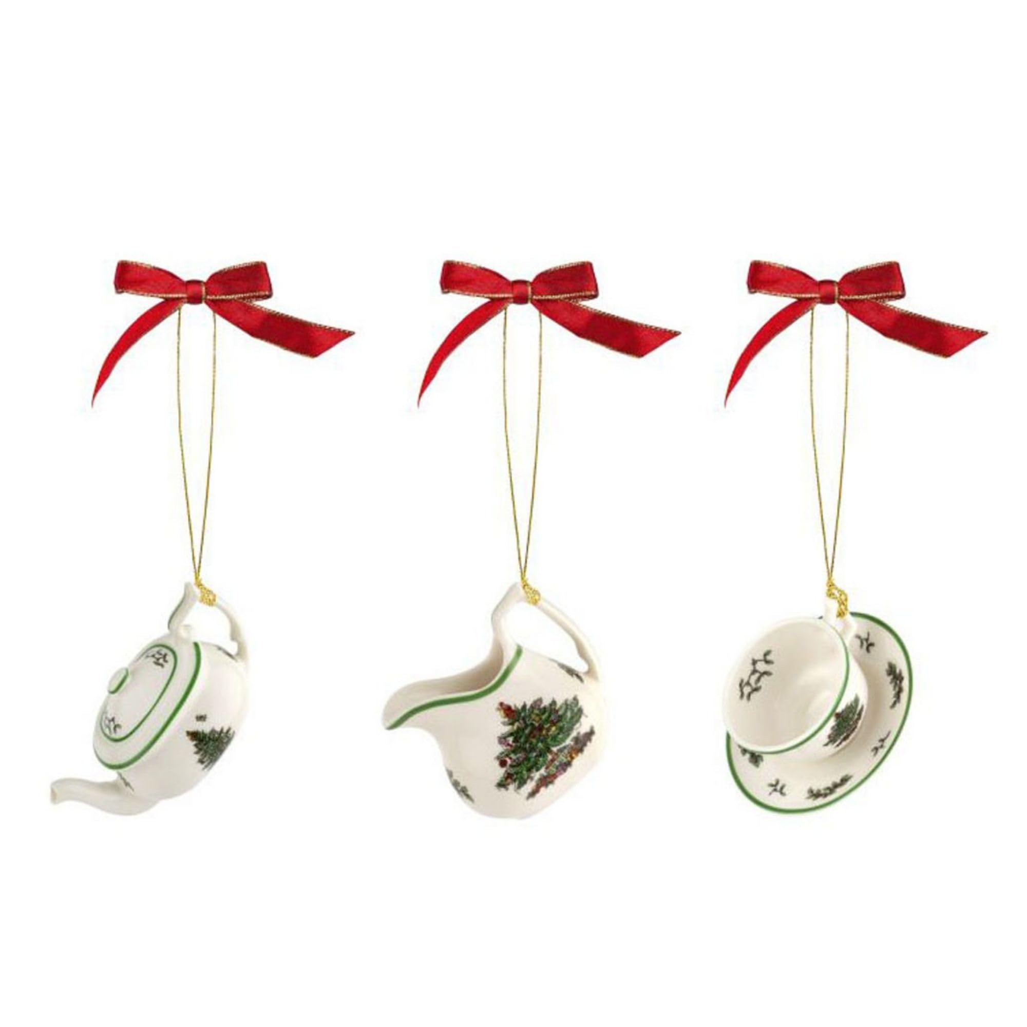 Spode Christmas Tree 3-Piece Tea Set Ornament Durable Holiday Ornament for Festive Decor Winter Wonderland Display - Sleek