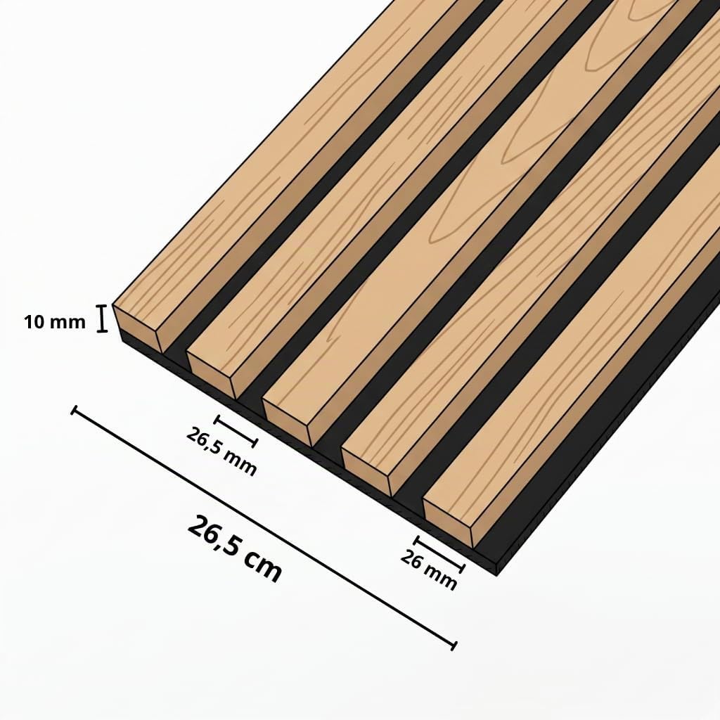 Akustikpaneele auf Filz 1,272 m² 240x53 cm (2 Stück 240 cm x 26,5 cm) Wandverkleidung Farbe Eiche Natur Grandson Wandpaneele Home Decoration Lamellenwand Innenwanddekoration