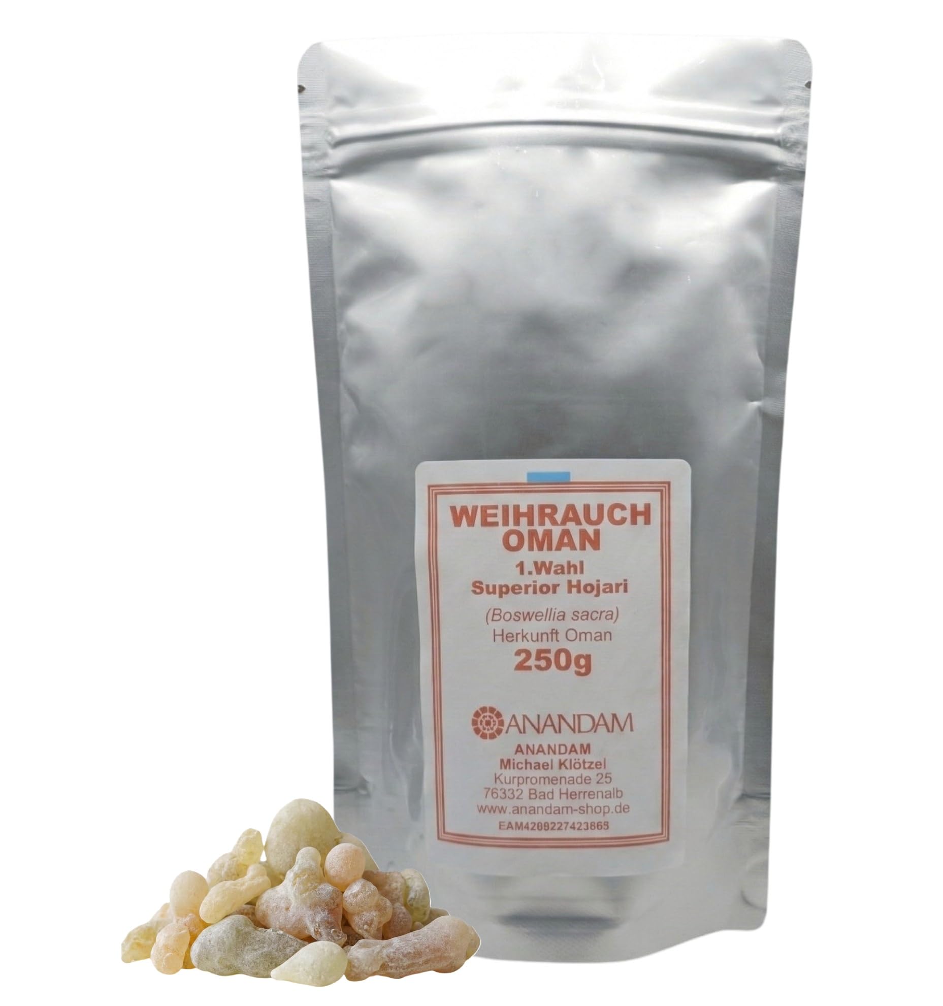 Superior Hojari - Incenso Oman 2° grado, Boswellia Sacra 1° scelta, grandi pezzi naturali biancastri, argento per affumicare, incenso premium (250 g)