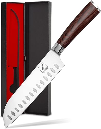 imarku Santoku Cuchillo de cocina de 7 pulgadas, cuchillo asiático ultra afilado, cuchillo de chef japonés, acero inoxidable alemán HC 7Cr17Mov,