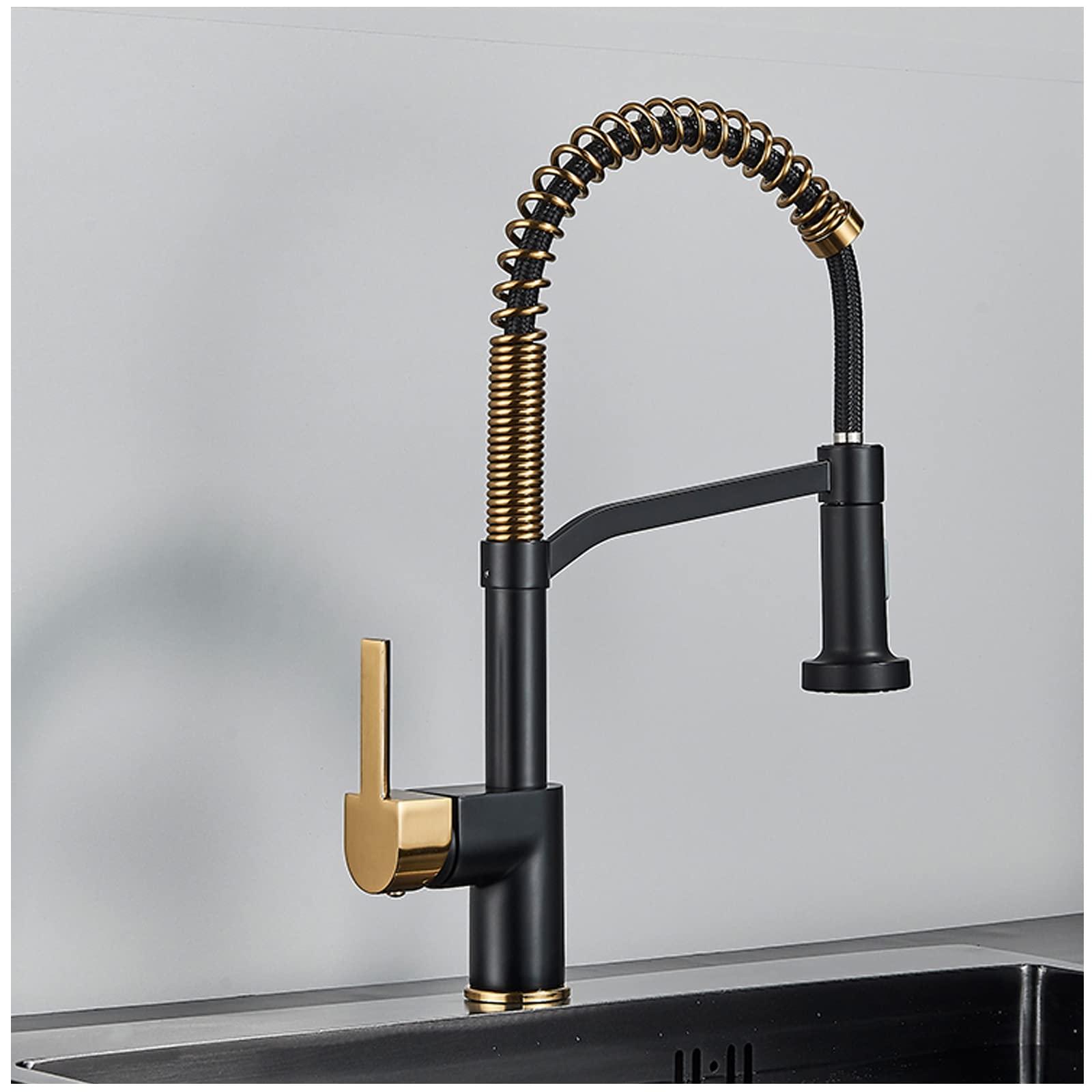 FCXWEVR High Arc Commercial Kitchen Faucet with Pull Down Sprayer Single Handle Brass Sink Faucet Matte Black Finish Modern Design for Kitchen Sinks