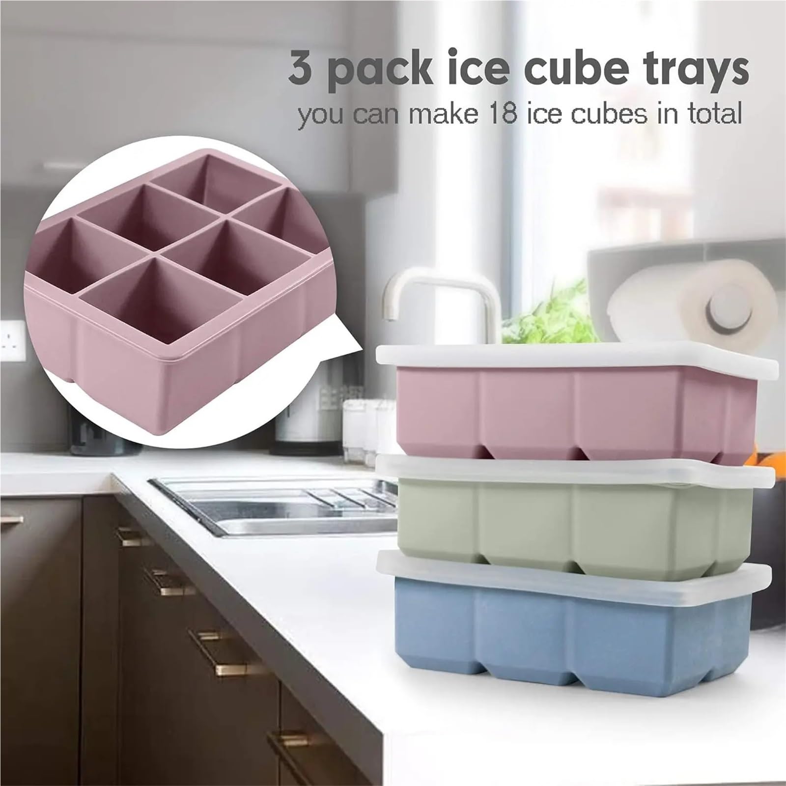 EiswüRfelform Große Silikon-Eiswürfelformen im 3er-Pack – auslaufsicherer Deckel, flexible Formen for Cocktails und Whiskey