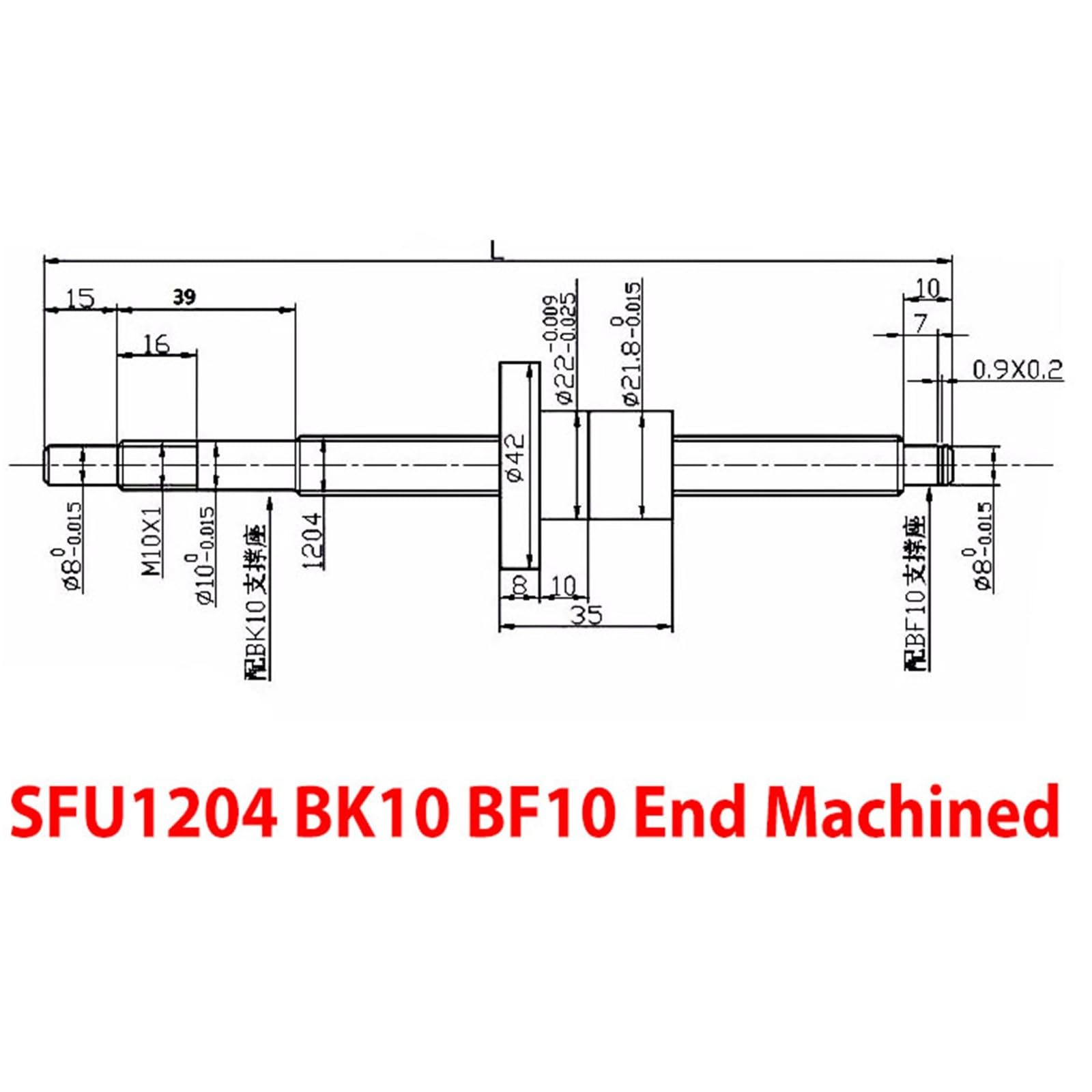 GTPBAO BK10 BF10 Końcówka obrabiana RM1204 Średnica 12 mm Skok 4 mm C7 Gwint prawy SFU1204 Śruba kulowa z nakrętką kulową 22 mm Ruch (220 mm)