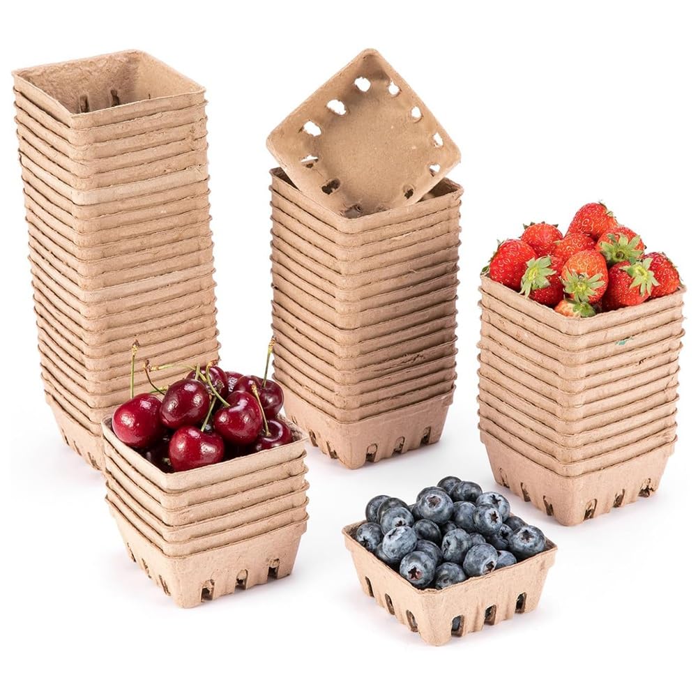 CTRLZS 60 Pack Pulp Fiber Berry Basket, for Strawberry Blueberry Raspberry Grape Cherry, Produce Basket Containers
