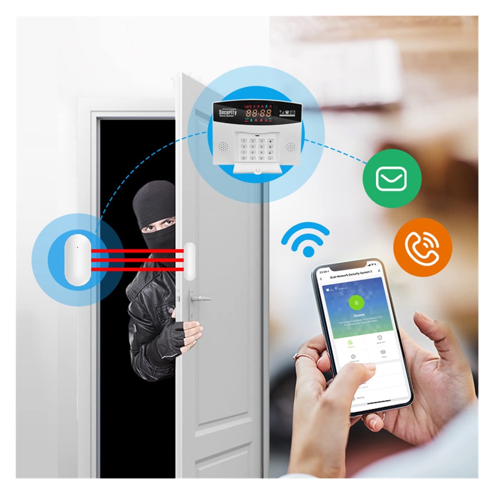 Kit Allarme Casa, Tuya WiFi Home Alarm System System Smart GSM. Allarme di sicurezza 8 Lingue Porta Open Motion Detector App. Campanello incorporato sirena integrata(Option A)