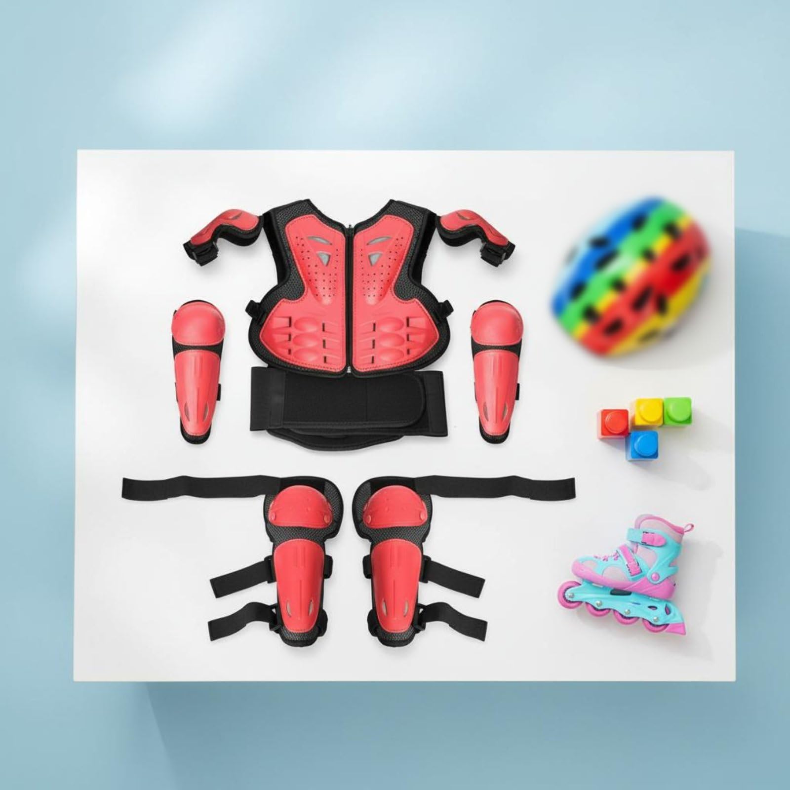 rockible 5 Pièces Enfant Protection Armure Lot Gilet Coudières Genouillères Coque Résistante PE Mousse Amortissante Doublure Souple Réglage Rapide Convient au , Orange