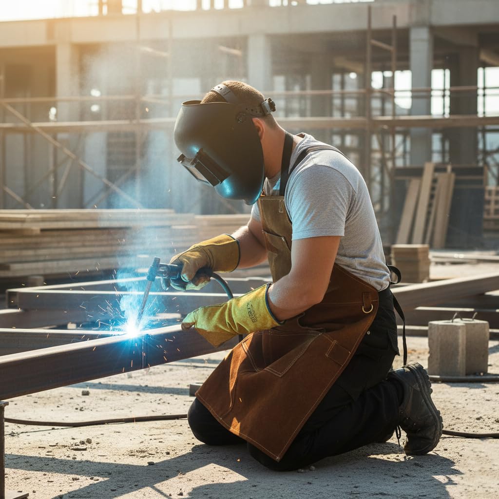 BWOLF SMITH Grembiule Saldatore in Pelle per Lavoro di Legno | Grembiule per Falegname con 6 Tasche | Grembiule per Saldatura e Resistente | Resistente al Calore | Regolabile