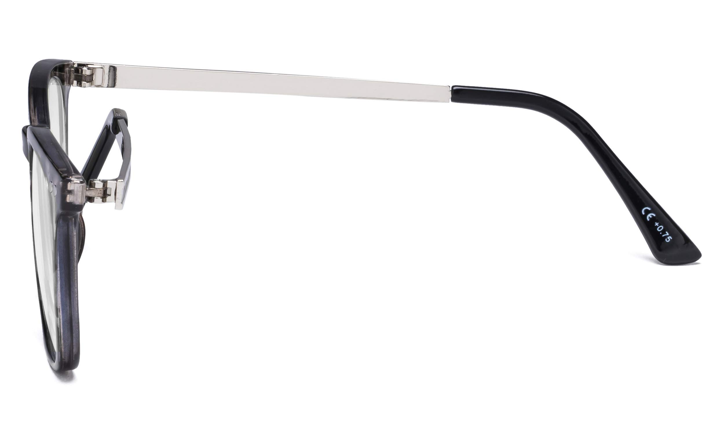Eyekepper Readers Retro Square Plastic Frame Metal Arms Reading Glasses Grey DEMI +2.0, Grey Tortoise, +2.00 - Image 3