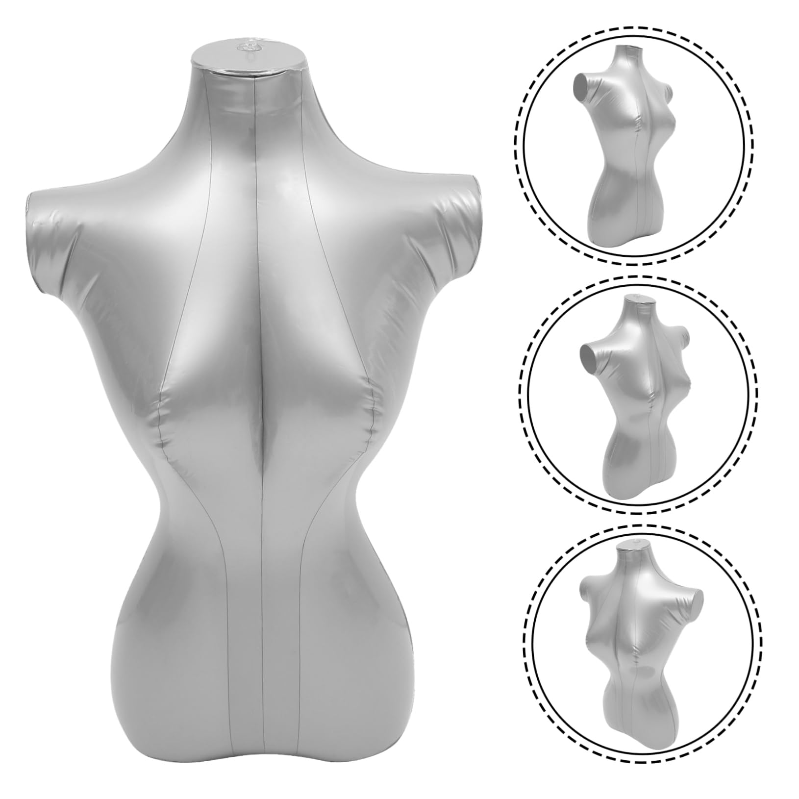 Hohopeti Maniquí Femenino Inflable de Medio Cuerpo en PVC Plata, Portátil y Resistente para Exhibición de Ropa en Tienda o Fotografía