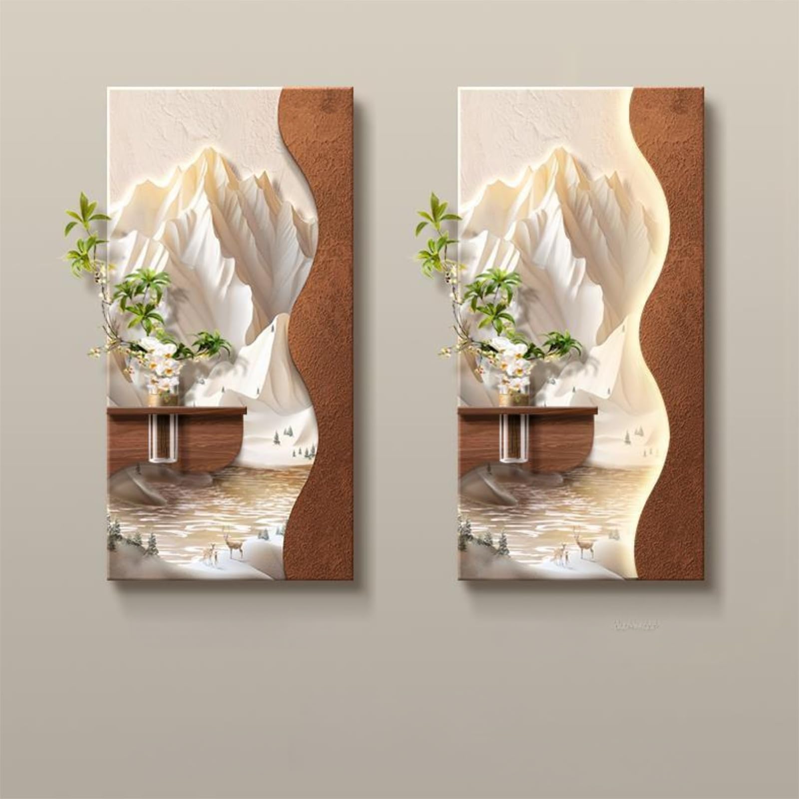 3D LED Wandbild Sandsteinoptik mit Vase, Moderne Wanddeko mit Beleuchtung