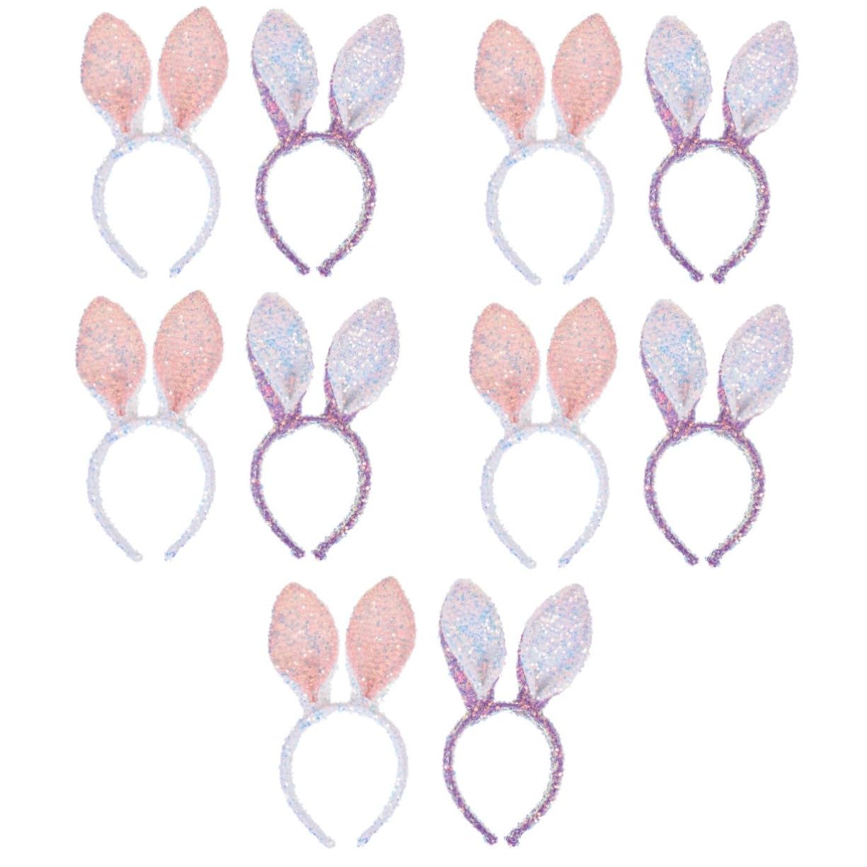 VICASKY 10 Pièces Bandeau Oreilles Lapin Paillettes Blanc Accessoire Cosplay Fête Pâques Garçon Fille Confortable et