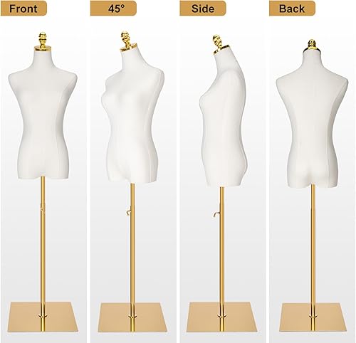 Miniatura 5 de Vestido de maniquí femenino con forma de torso, cuerpo de maniquíes de torso ajustable con base de metal, maniquí de ropa dorado para coser, tienda
