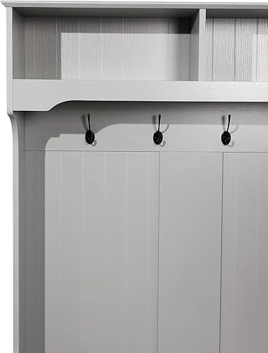 Miniatura 6 de Flash Furniture Fraser - Banco de puerta de árbol de pasillo, perchero con 4 ganchos dobles y 2 cubos de almacenamiento superiores, juego de 1, gris