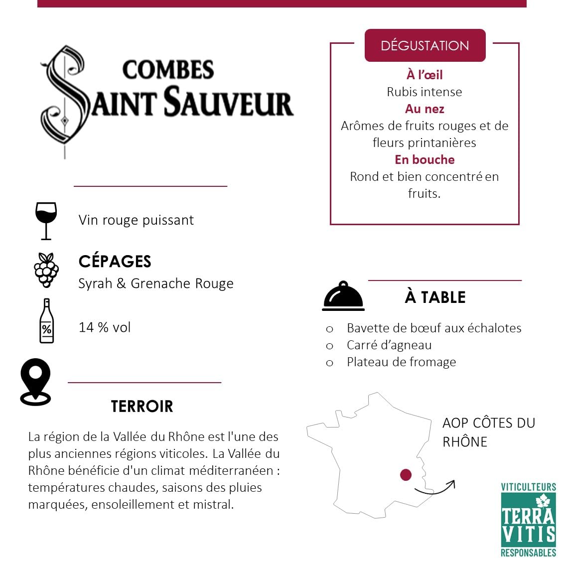 COMBES SAINT SAUVEUR - Rotwein Trocken (3 L) - AOP Côtes du Rhône - Bag in Box (BiB) - Terra Vitis