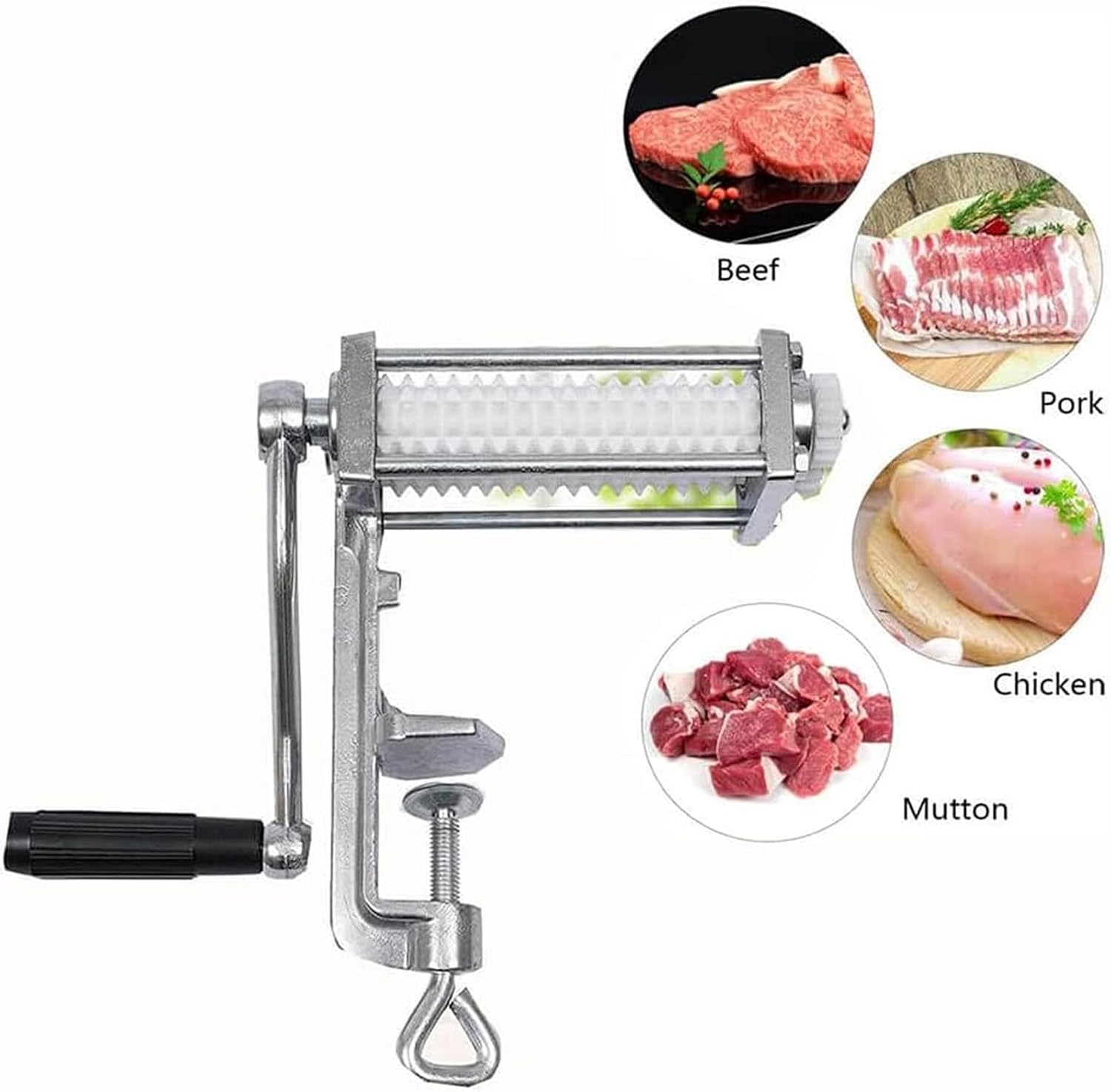 Manual Rolling Meat Tenderizer Machine, Hand Crank Meat Tenderizer Attachment, Commercial Aluminum Tenderizer Tool for Home Kitchen Restaurant School