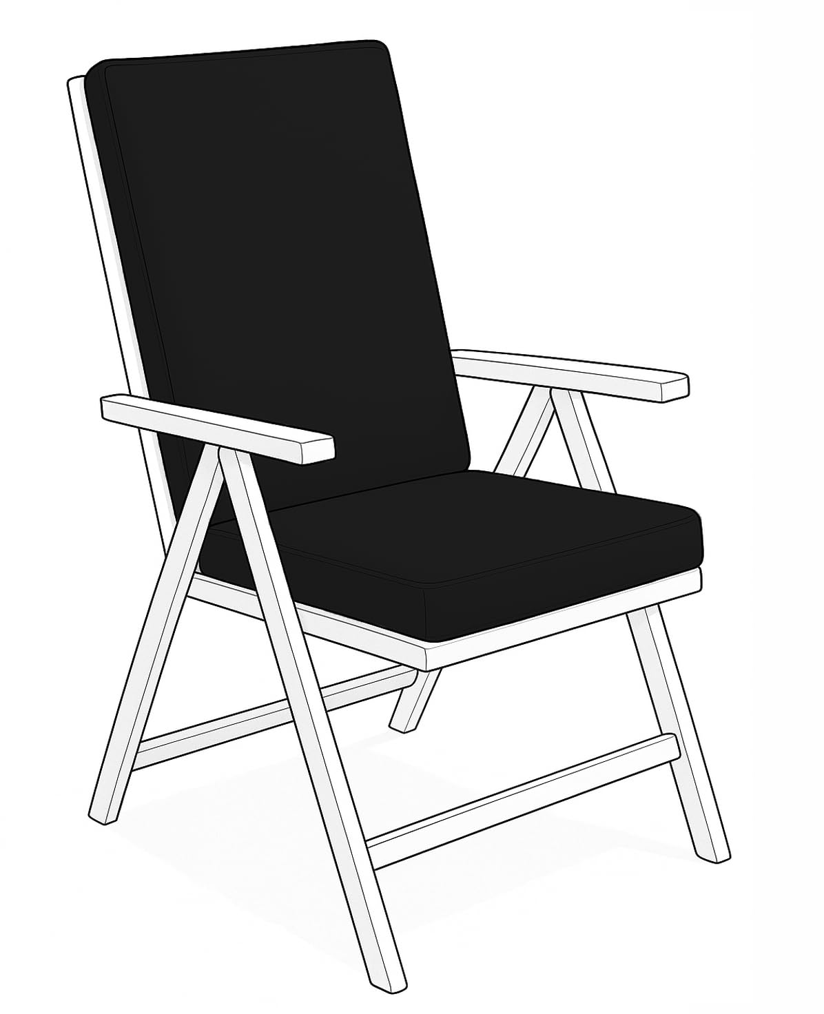 Crescent Textile Waterproof High Back Chair Cushion 96x41x5cm for Garden, Patio Chairs. Loungers, Recliner, Relaxer Durable & Comfy Seat Pads for Indoor/Outdoor Use, Foldable Seating Cushions (Black)