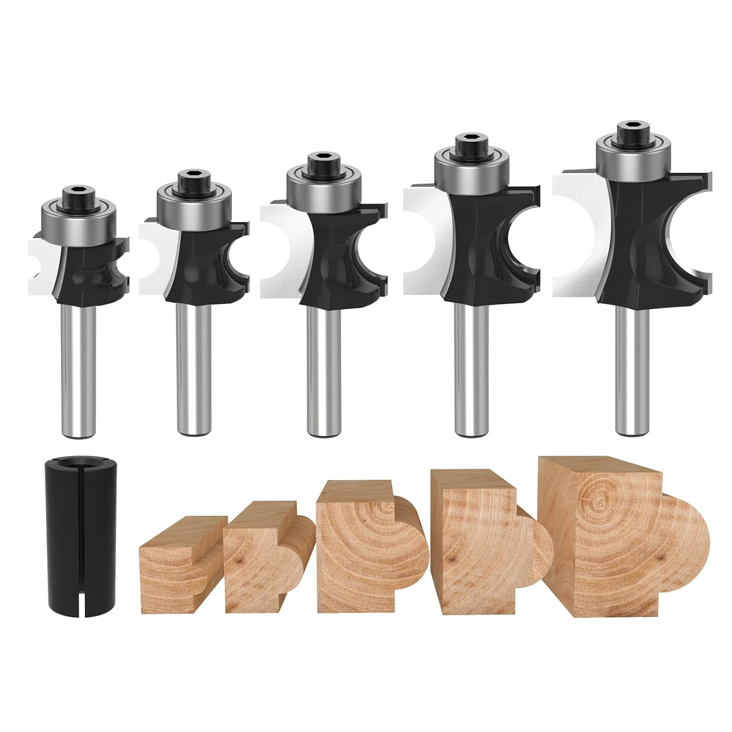 1/4-Inch Shank Bull Nose Router Bit Round Bearing Milling Cutter Bits Carbide Tipped Round Edge Cutting Ball Blade - 1/4,3/8,1/2,5/8,3/4 5PCS