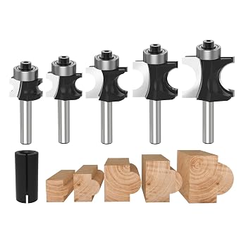 1/4-Inch Shank Bull Nose Router Bit Round Bearing Milling Cutter Bits Carbide Tipped Round Edge Cutting Ball Blade - 1/4,3/8,1/2,5/8,3/4 5PCS