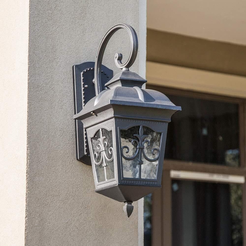 Lampa Ogrodowa,Lampy Europejska Zewnętrzna Lampa Ścienna Aluminiowa Lampa Ścienna Latarnia Vintage Wodoodporny Szklany Klosz Kinkiet Ścienny Do Willi Balkon Oprawa Ogrodowa(Black,H 56CM)