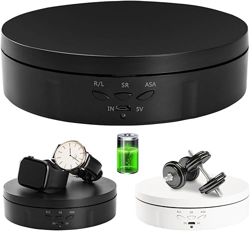 Miniatura 48 de Soporte de exhibición giratorio motorizado, carga de 5 pulgadas/11 libras, plataforma giratoria de 360° para relojes de joyería, modelos 3D, pastel