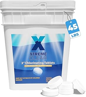 - Xtremeclear 3" Swimming Pool Chlorine Tablets 99% Pure Tri-Chlor Pool Sanitizer 45LBS Slow Dissolving Chlorinating Tabs for Swimming Pools, Hot Tubs, Spa