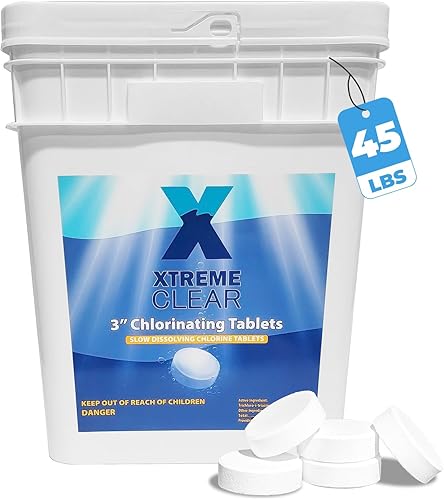 Xtremeclear - Tabletas de cloro para piscina de 3 pulgadas, 99% puro, Tri-Chlor, desinfectante de piscina de 45 libras, pestañas de cloro de