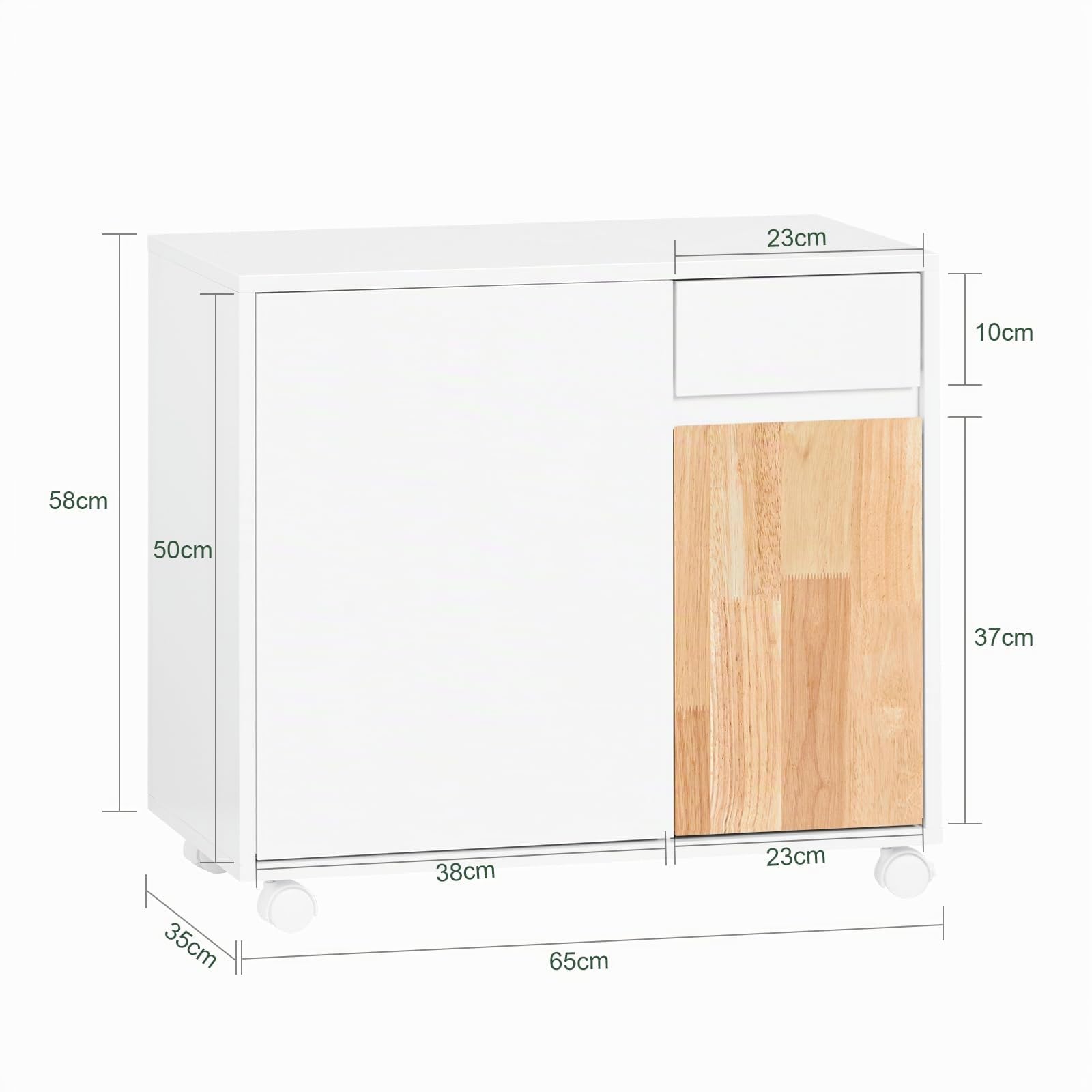 SoBuy Carrello da ufficio Carrello Portaoggetti con Cassetto Tavolino stampante Bianco-Naturale 65x35x58cm ASK04-WN
