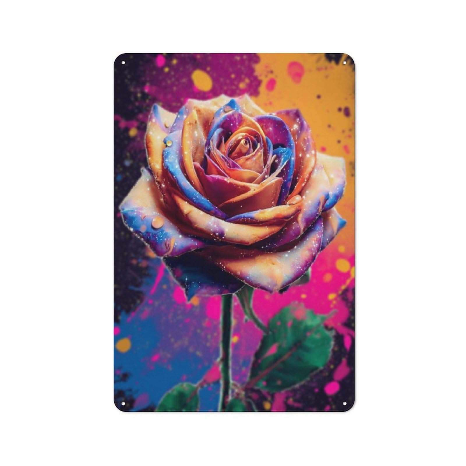 Junmoney Rainbow Rose Art Print Vintage Tin Sign 30X20cm, Rustic Bistro Wall Plaque For Kitchen, Cafe, Pantry Or Dining Room