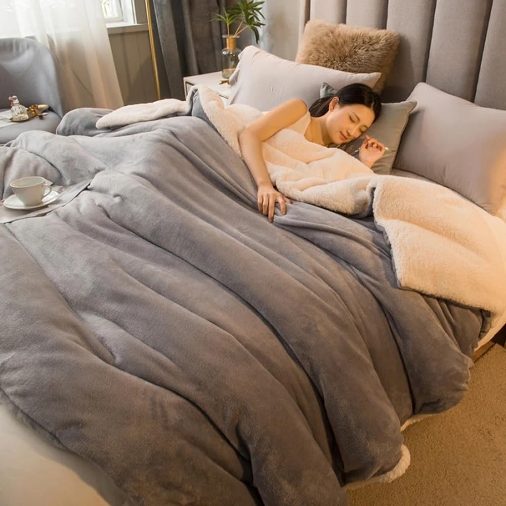 Coperta di lana per tenere al caldo le coperte invernali, copripiumino matrimoniale double face, copriletto da campeggio per letto matrimoniale, grigio argento, 180x200 cm, 1,5 kg