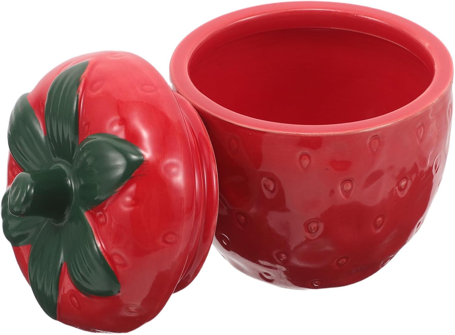 Strawberry Shaped Ceramic Jar with Lid for Jewelry Candy Decor