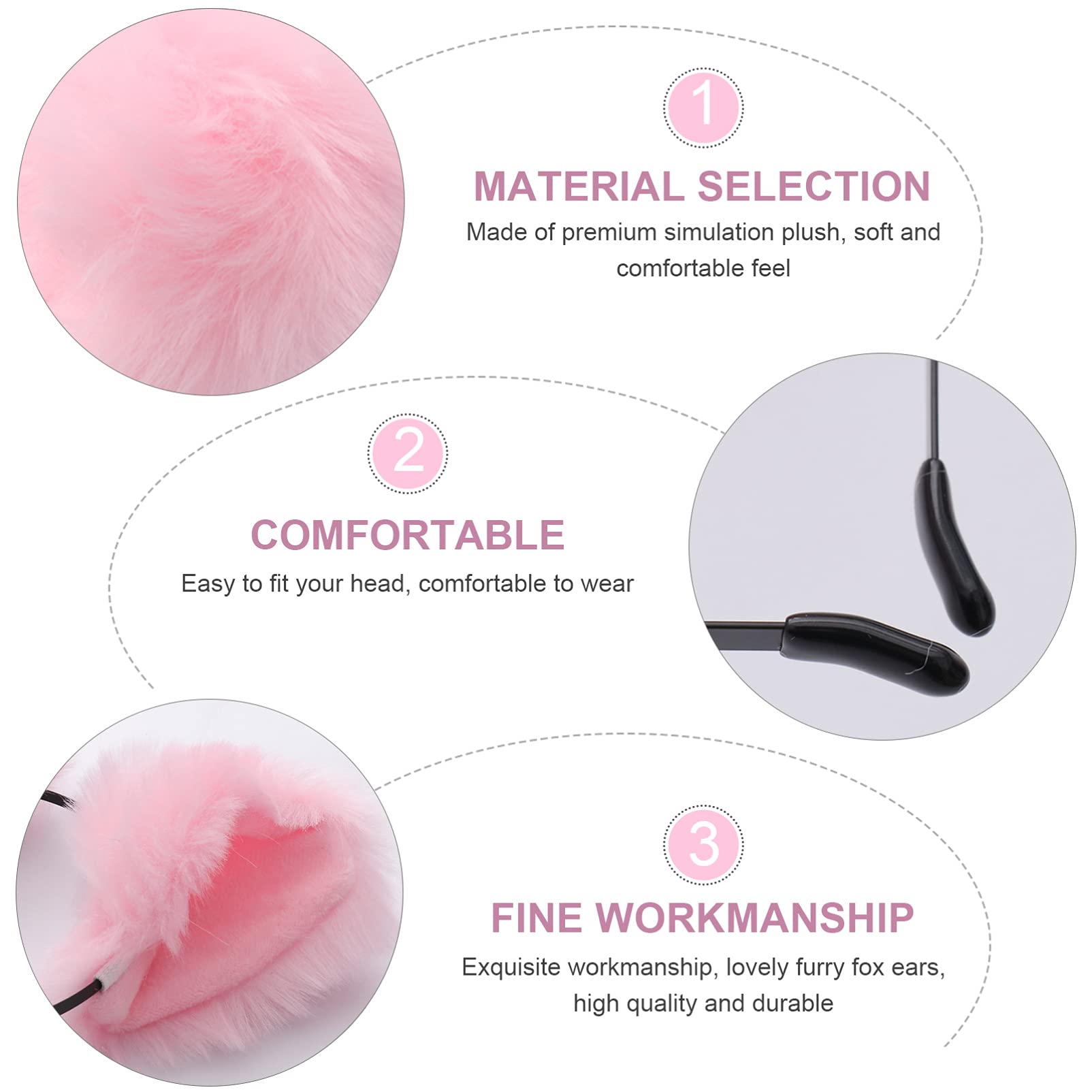FRCOLOR Faux Fur Cat Ears Headband, Anime Ears Headband Fox Ears Tail Kit Cosplay Costume Set for Party Halloween Pink - Image 2
