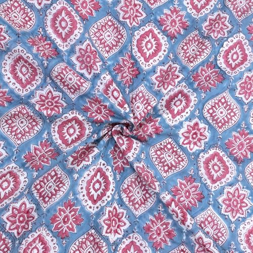 Image of TOAIArt Premium Jaipuri Dohar | AC Blanket Summer Quilt | Hand Block Printed | 3 Layers | Reversible | 150GSM 100% Mulmul Cotton | 100% Cotton Flannel Filling | King 108 inch X 90 inch |Spanish Villa