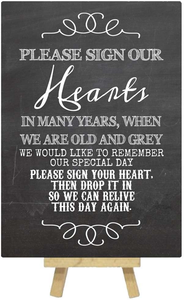 The Lilac Hippo Hearts Drop Box Wedding Guest Book Metal Table Sign Printed With Chalkboard Effect - A5 With Wooden Easel