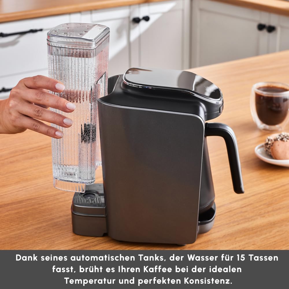 KARACA Hatır Aqua - Automatische Türkische Kaffeemaschine Mit Wassertank, Akustisches Warnsystem, 5 Tassen Türkischer Kaffee Kapazität, 735 Watt - Galaxy Grey