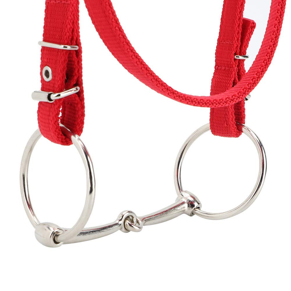 Cyrank Briglia per Cavallo, Briglia per Cavallo Rimovibile Rossa Regolabile Imbracatura per Redini Testiera per Cavallo Accessori Equestri per Cavallo con Morbido Cuscino