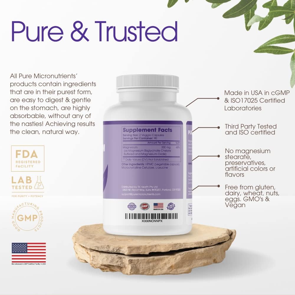 Pure Micronutrients Magnesium Glycinate Supplement (Chelated) 200mg