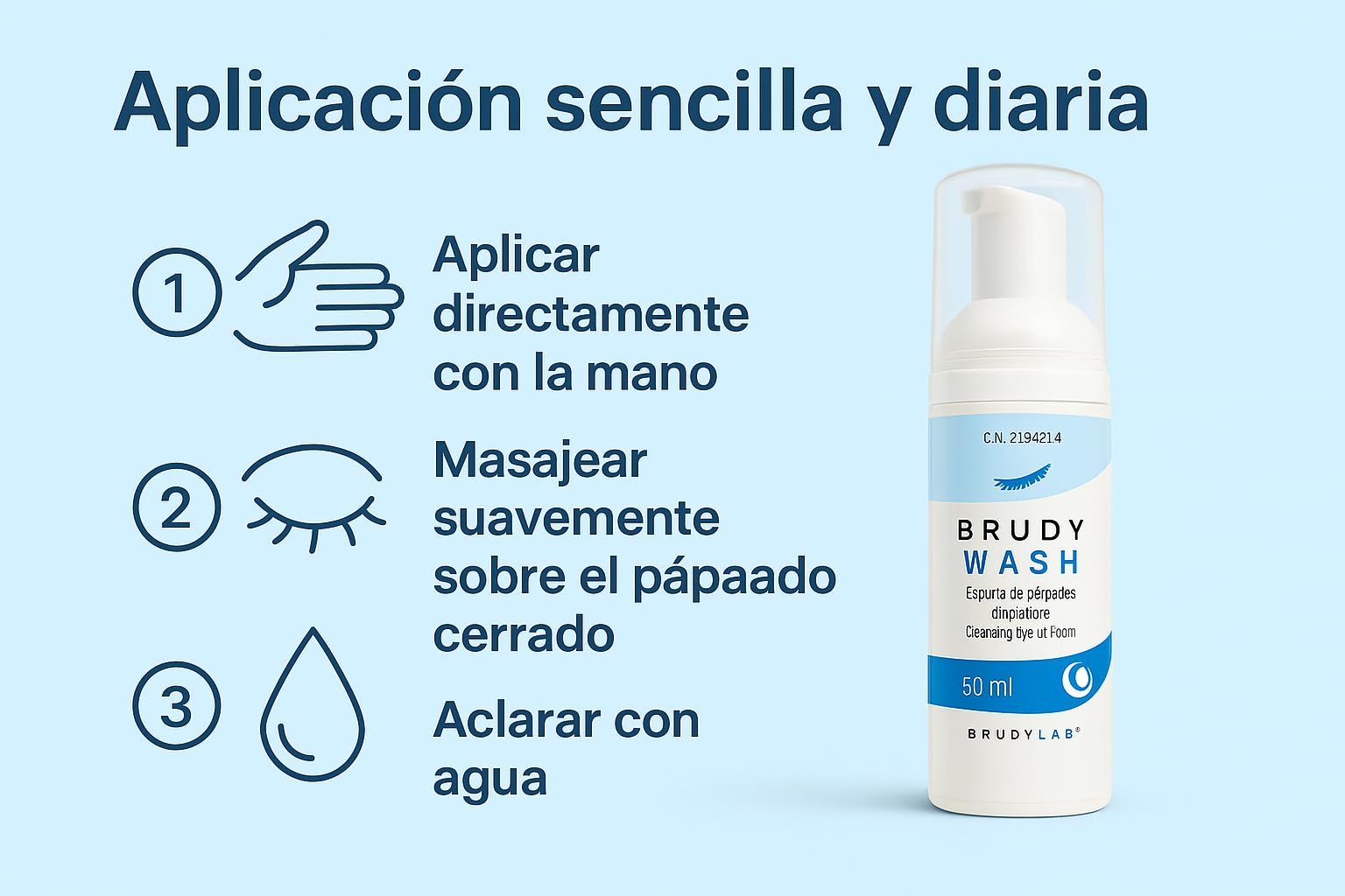 BRUDYLAB - Brudy Wash - Espuma de Párpados Limpiadora - Ayuda a la Limpieza de Secreciones Oculares - Higiene de Párpados y Pestañas - Salud Ocular - 50 ml