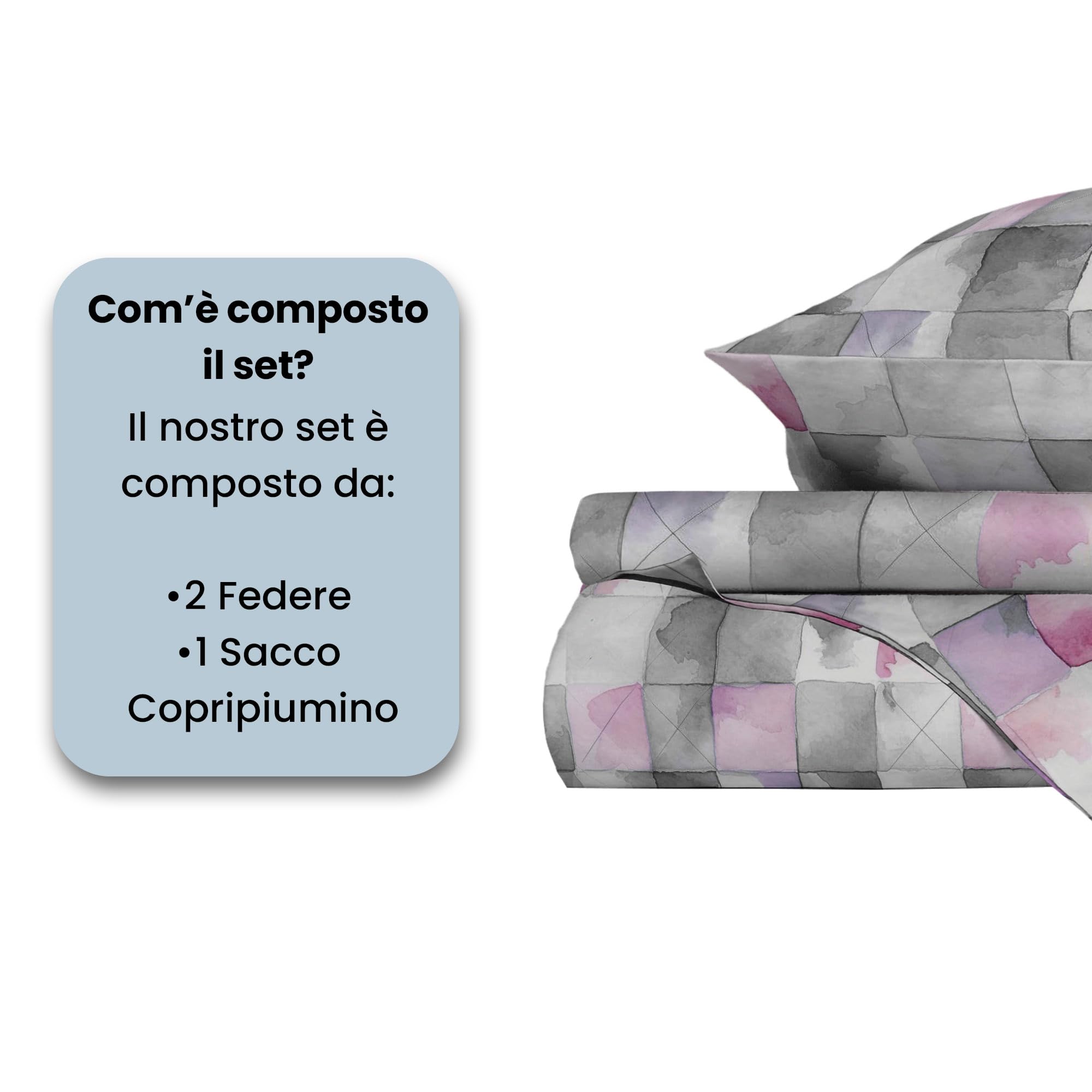 Set Copripiumino Matrimoniale River, lavorato in Italia - Parure Copri Piumino - Sacco Piumone 250x200cm con Doppia Patella e 2 Federe Cuscino (Matrimoniale, ili)