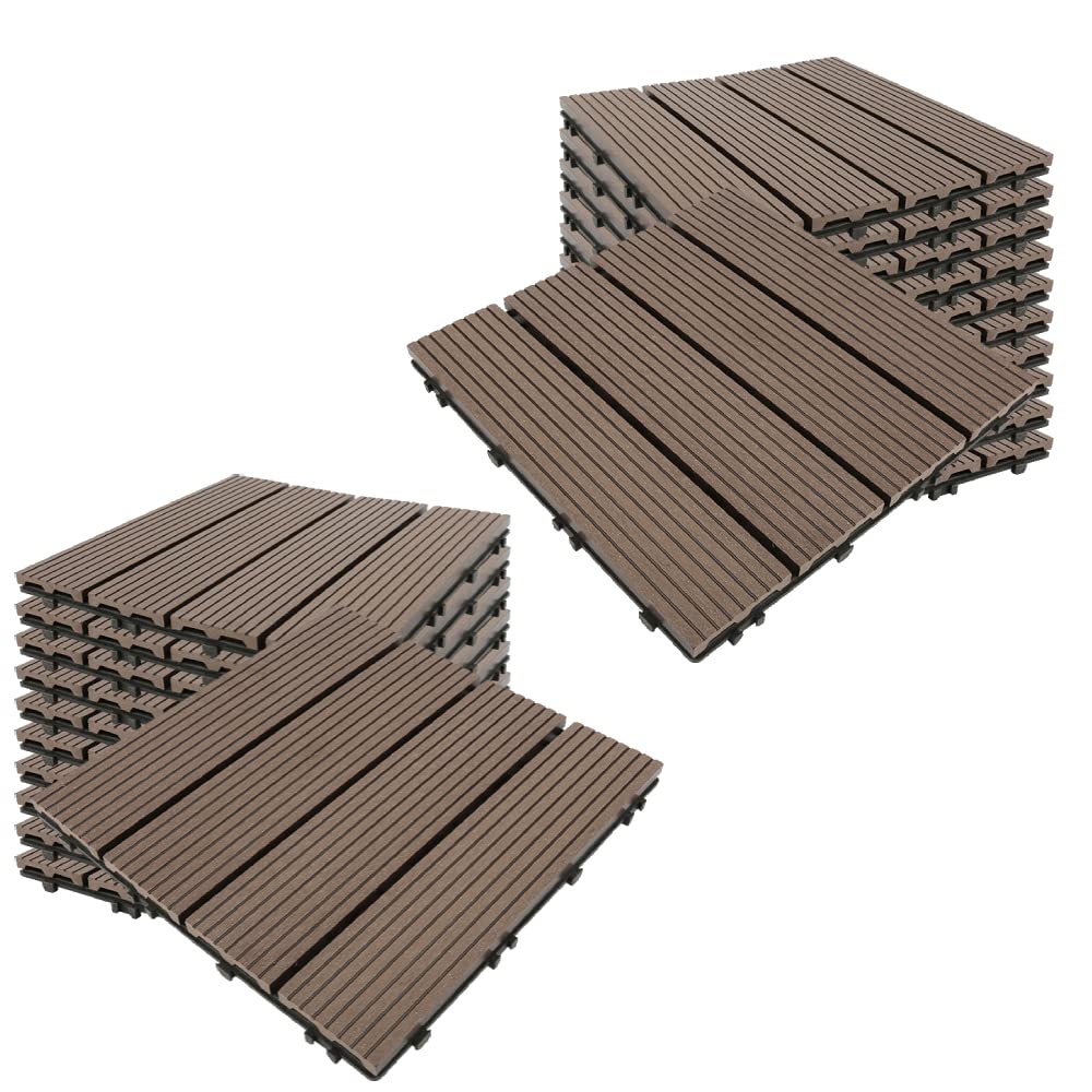 Dalles de Sol Emboîtables en Bois Composite WPC Carreaux de Terrasse Dalles de Terrasse Dalles de Jardin Carrelage de Balcon Revêtement de Sol Extérieur, environ 2 m² (# 4 Taupe, Lot de 22)
