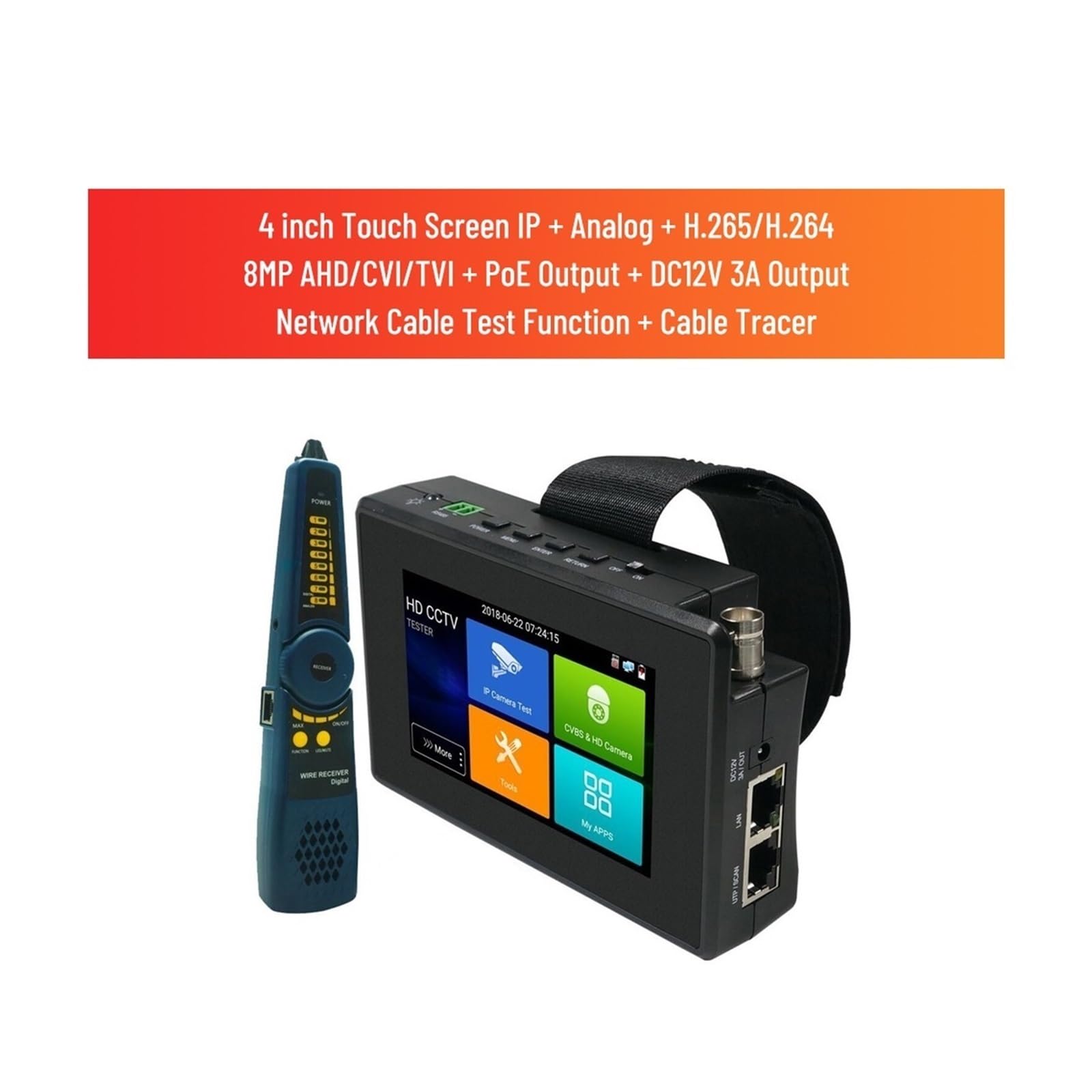 Tester kamer CCTV, Tester Telewizji Przemysłowej Kamera IP Ahd Mini Monitor 4k VGA IPC CCTV Poe Przenośny Cftv Testowanie Kabla Kamery(IPC1800ADHCPlus)