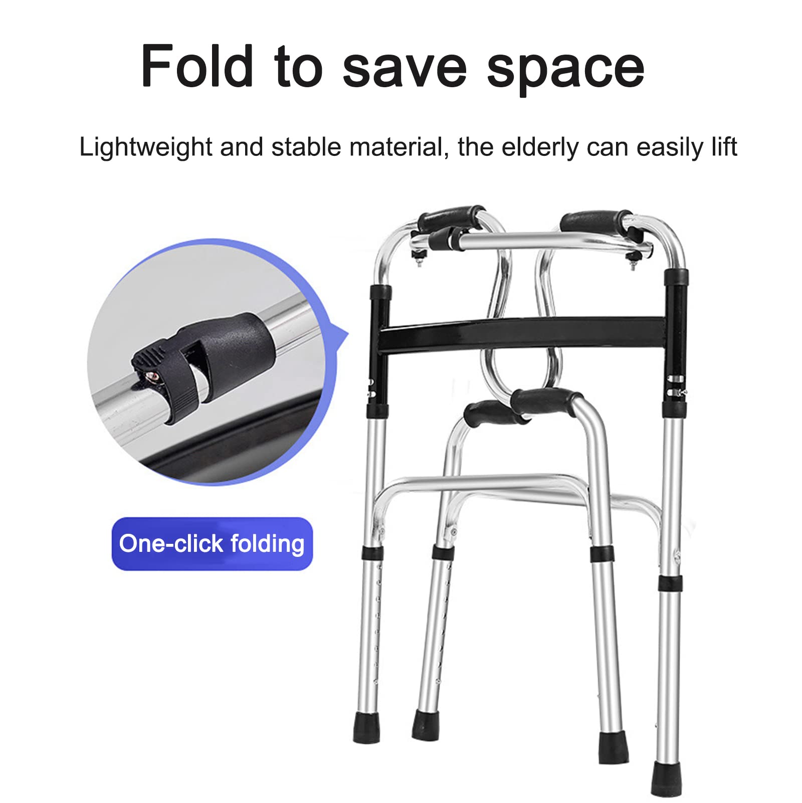 Andador Ligero sin Ruedas, Andador Plegable para Adultos Mayores, Altura Ajustable, portátil, Ayuda para Subir escalones