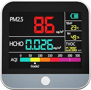 8-in-1 Professional Indoor Air Quality Monitor Indoor Portable PM2.5/PM1 /PM10 Monitor | Temperature | Formaldehyde Detector AQI+Humidity TVOC | Air Quality Tester - Confined Space Clean Air Monitor