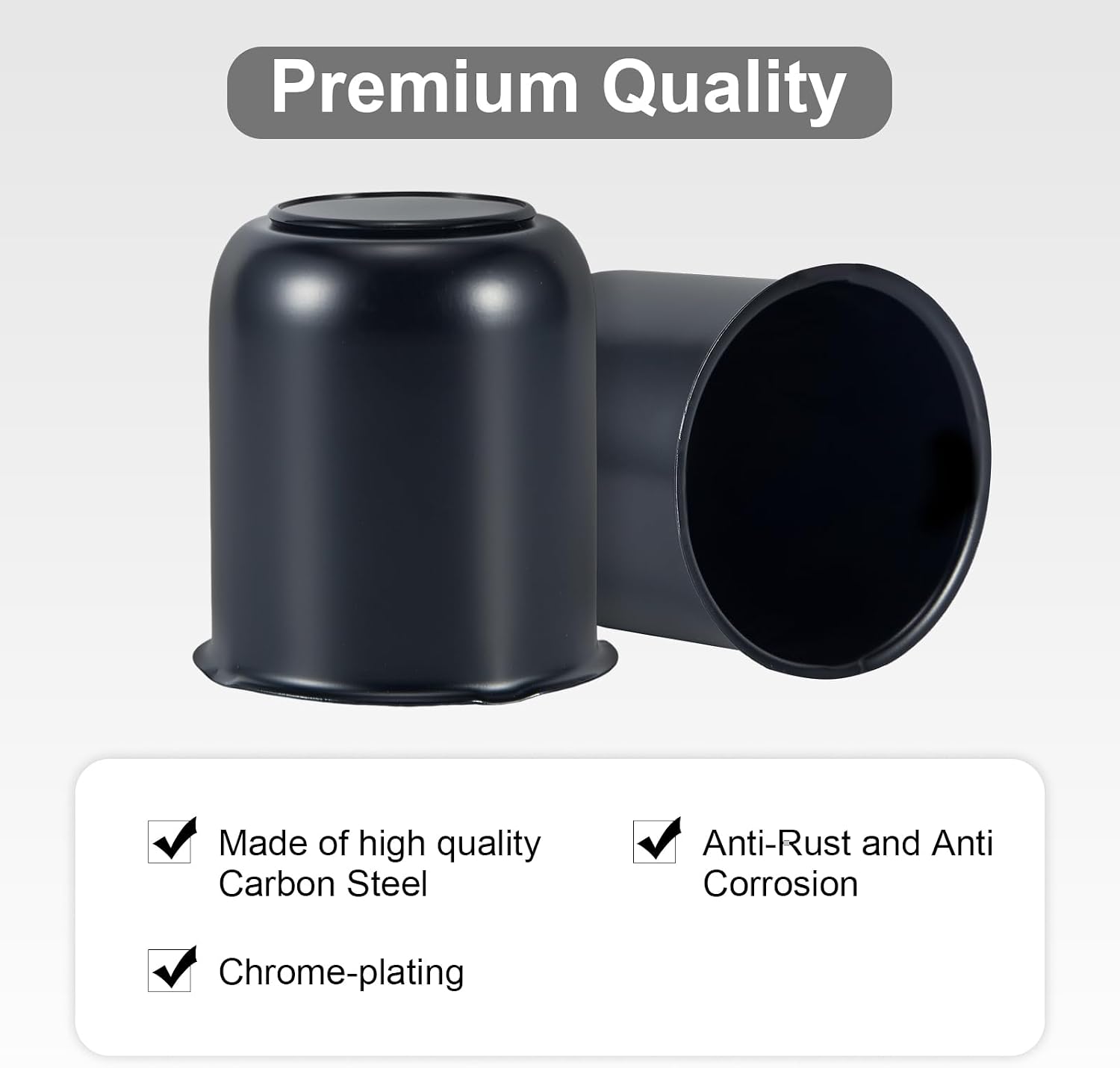 3.19" Push Through Center Caps for Trailer Truck RV Wheel Rims 3.19" Center Bore Chrome Carbon Steel, 3.19" Center Hole, 3.62" Height, 4Pack, Black