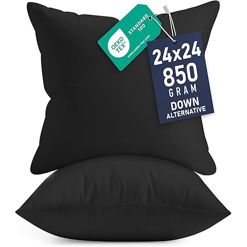 Utopia Bedding Throw Pillows Insert (Pack of 2, Black) - 24 x 24 Inches Bed and Couch Pillows - Indoor Decorative Pillow