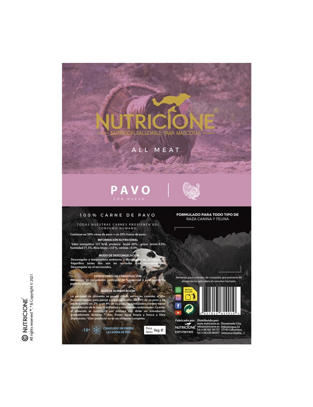 All Meat | Carne de Pavo para Perros y Gatos - 9kg Congelada (9 Paquetes de 1kg)
