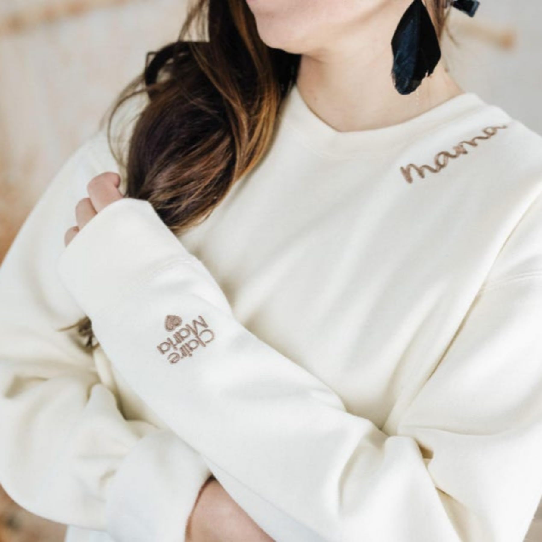 Sudadera bordada personalizada para mamá con mangas con nombres infantiles, traje de anuncio de embarazo, linda