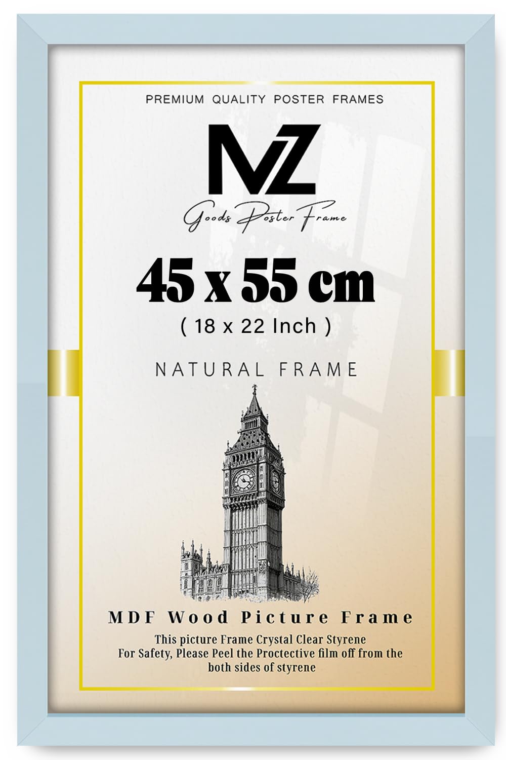 MZ GOODS | MDF Picture Frame (45 x 55 CM) 18 x 22 Inch for Baby Photos, Event Memorabilia & Certificates, Elegant MDF Finish, Secure Hanging Hooks for Display [ Light Grey ]