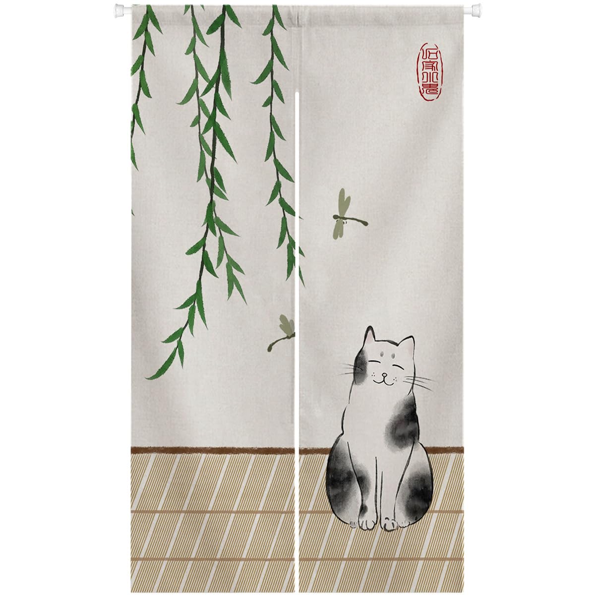 Ofat Home Japanese Wild Man Cat Hand-Painted Japanese Noren Doorway Curtain, Short Wild Man 85x150cm Support Customized Services