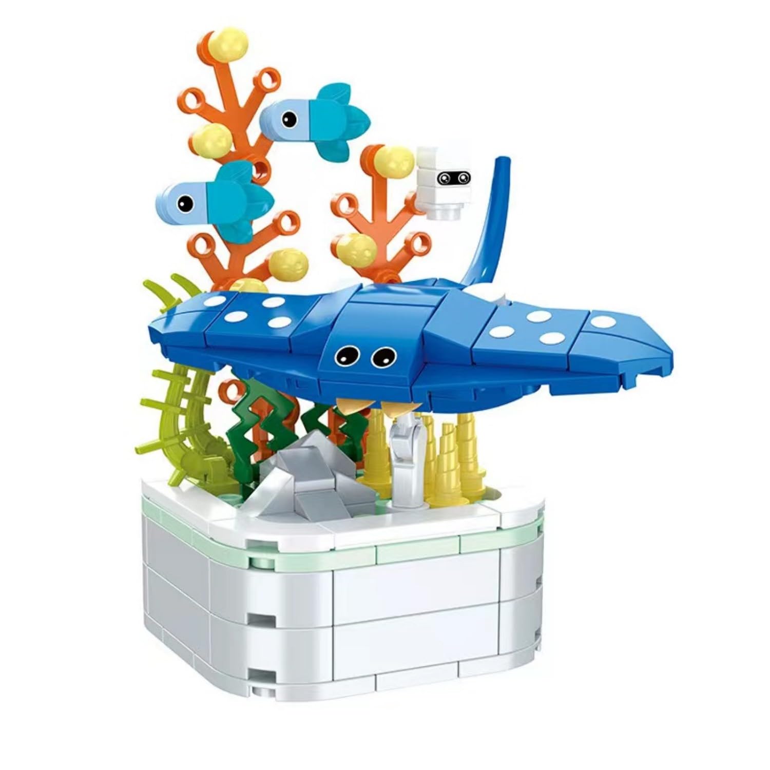 Marine Animals Building Blocks Sets, 144 PCS Manta Ray Potted Plant Sea Animal Building Set, Sea Creature Mini Building Kit